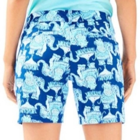 Lilly Pulitzer Jayne Stretch Shorts Deep Indigo Joy Ride Elephant Print - Picture 2 of 12